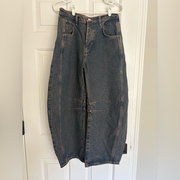 Pants - Free People Barrel Relaxed Dark Wash Denim Jeans